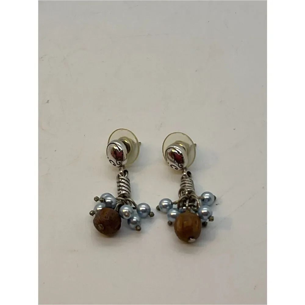 Brighton Sen Garden Dangle Cluster Earrings with Brown and Pale Blue Beads